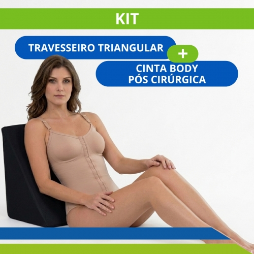 Kit Pós-Cirúrgico Cinta Body Alta Compressão + Encosto Triangular Conforto Lipo Abdominoplastia