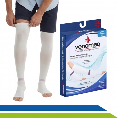 Meia Antitrombo Pré e Pós-Cirúrgica Branca Abdominoplastia Bariátrica Lipo 15 a 21MMHG 7/8 Venomed
