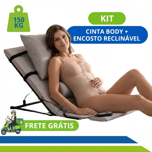 Kit Pós-Cirúrgico Cinta Body Alta Compressão + Encosto Reclinável Elétrico com Controle Abdominoplastia Lipo
