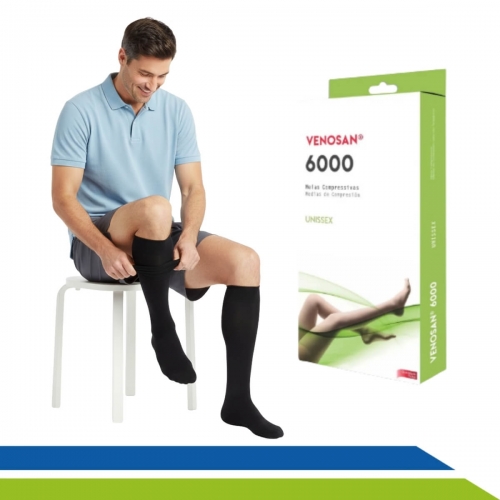 Meia Venosan 6000 de Média Compressão 20-30mmHg 3/4 Preto – Pé Fechado - Cód. BR6203