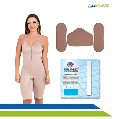 Kit Pós-Cirúrgico Abdominoplástia com Cinta Completa, Kit Placas de Contenção e Fita de Silicone